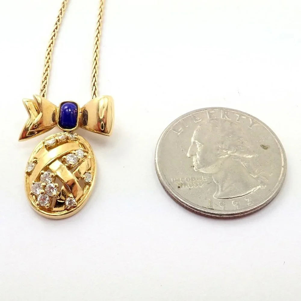 Authentic! Christian Dior 18k Yellow Gold Lapis Diamond Egg Pendant Necklace​ - Picture 4 of 10